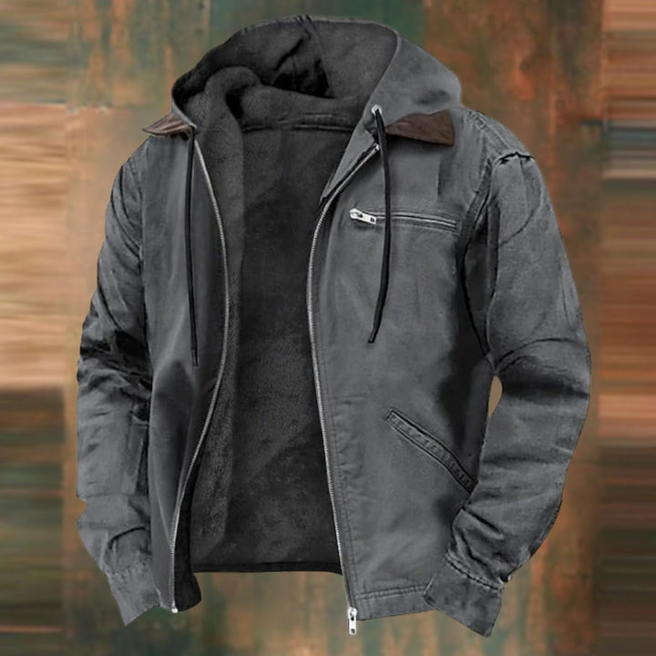 Herren Gefütterte Sweatjacke mit Reißverschluss Warme Winter Hoodie Jacke - Grau