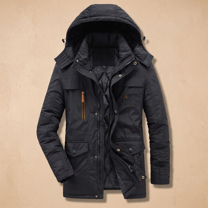 Herren Gefütterte Winterparka mit Kapuze Mehrfachtaschen - Schwarz