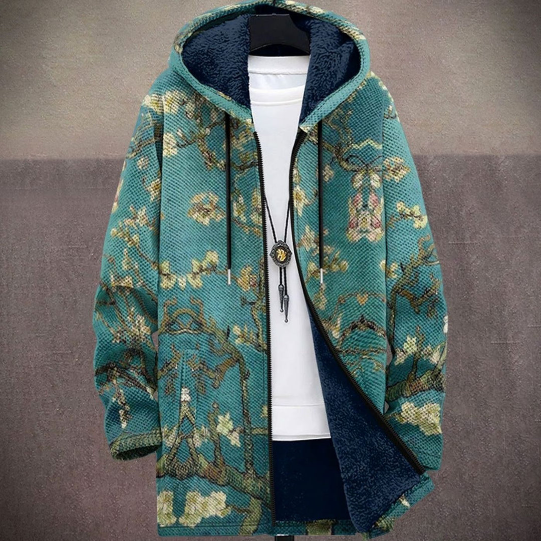 Herren Gefütterter Kunst-Print Hoodie-Cardigan mit Reißverschluss