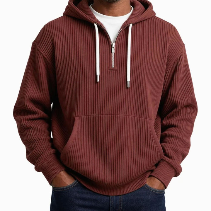 Herren Gerippter Half-Zip Hoodie mit Kapuze - Rot