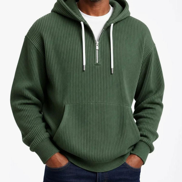 Herren Gerippter Half-Zip Hoodie mit Kapuze - Grün