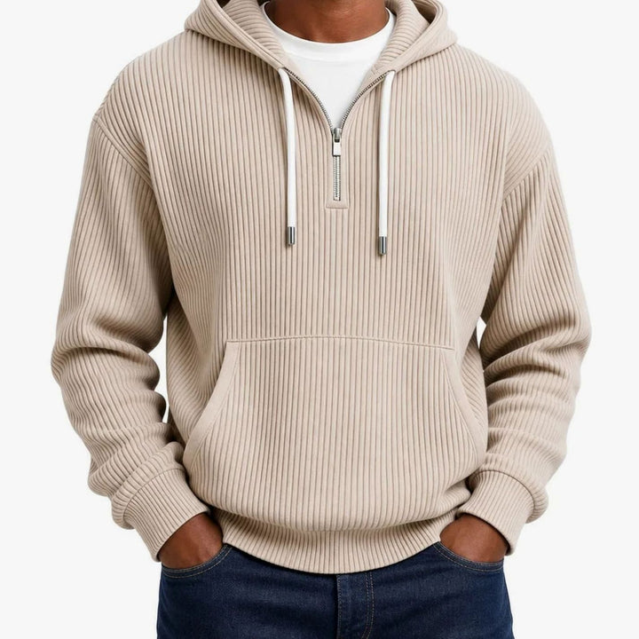 Herren Gerippter Half-Zip Hoodie mit Kapuze - Beige