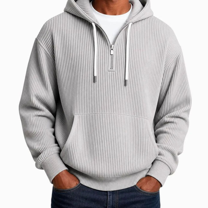Herren Gerippter Half-Zip Hoodie mit Kapuze - Grau