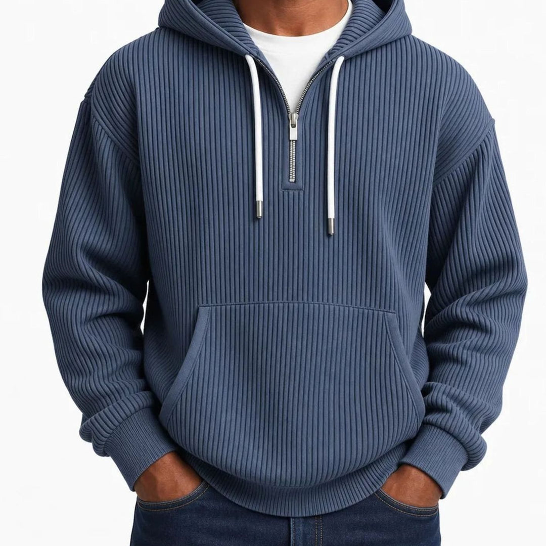 Herren Gerippter Half-Zip Hoodie mit Kapuze - Blau