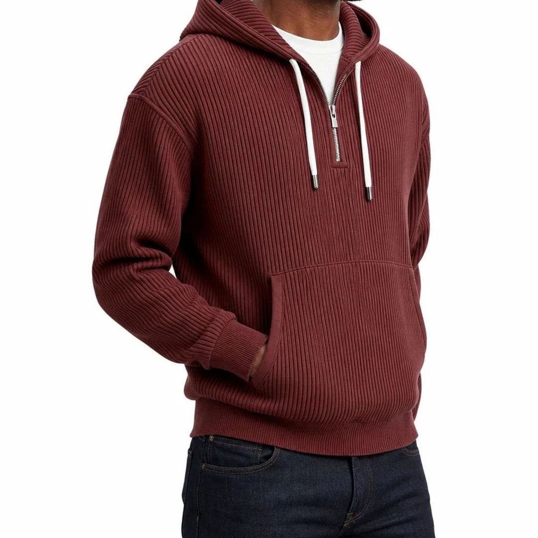 Herren Gerippter Half-Zip Hoodie mit Kapuze