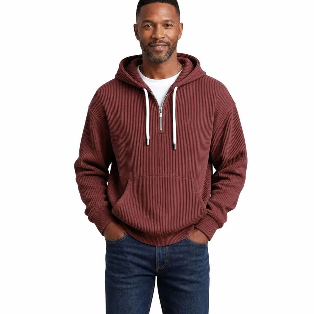 Herren Gerippter Half-Zip Hoodie mit Kapuze