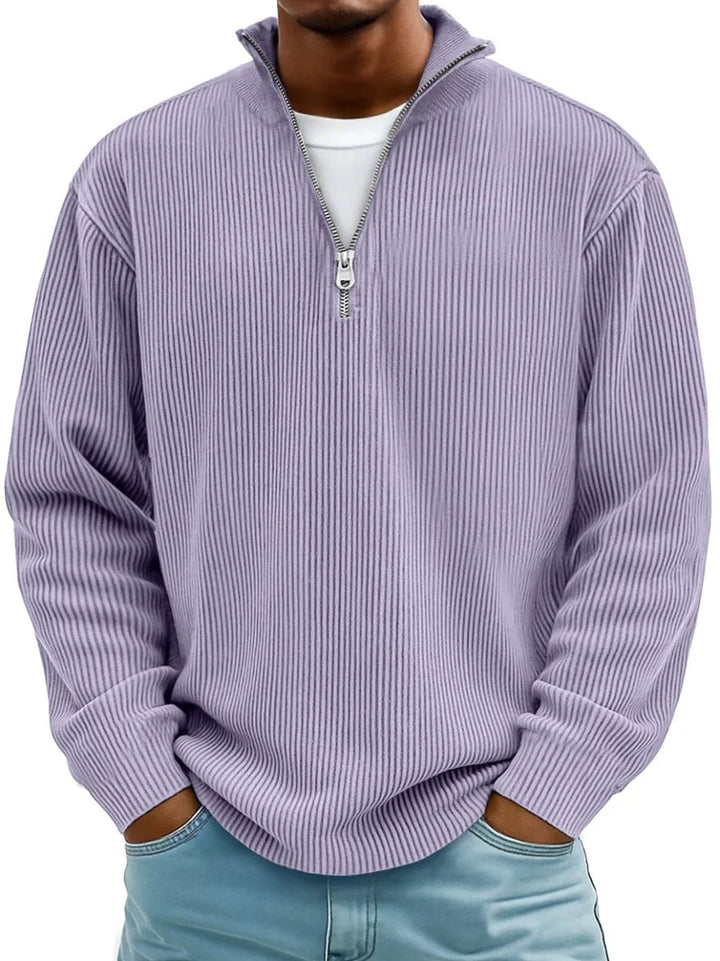 Herren Gerippter Half-Zip Stehkragen Pullover Sweatshirt - Violett