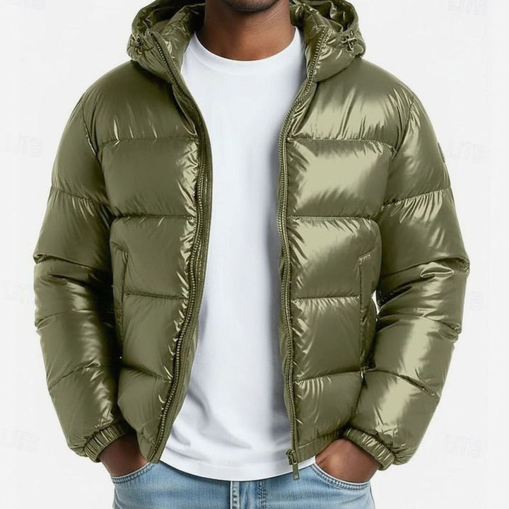 Herren Gesteppte Pufferjacke mit Kapuze und Reißverschluss - Grün