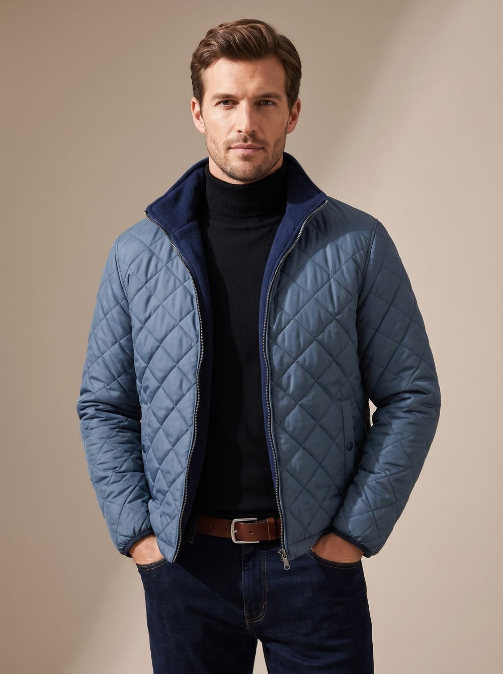 Herren Gesteppte Winterjacke mit Fleecefutter Stehkragen - Grau