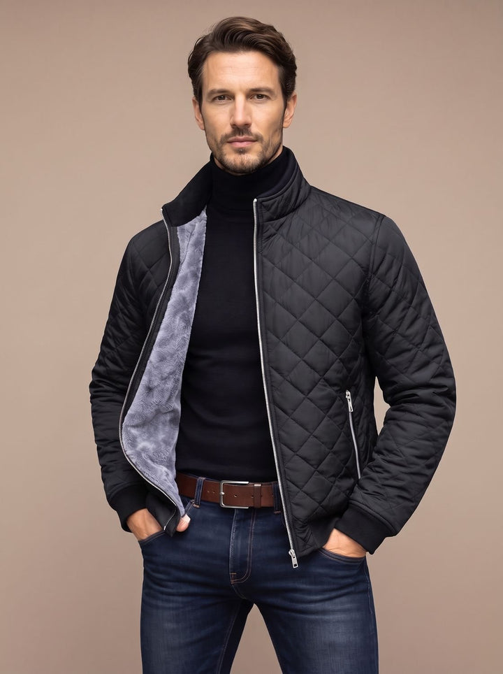 Herren Gesteppte Winterjacke mit Fleecefutter Stehkragen - Schwarz