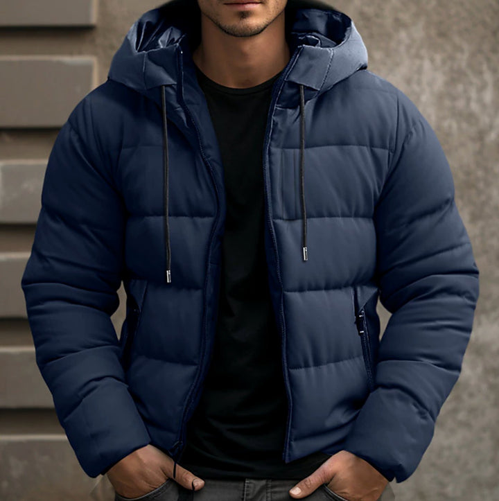 Herren Gesteppte Winterjacke mit Kapuze Warm Gefüttert - Blau