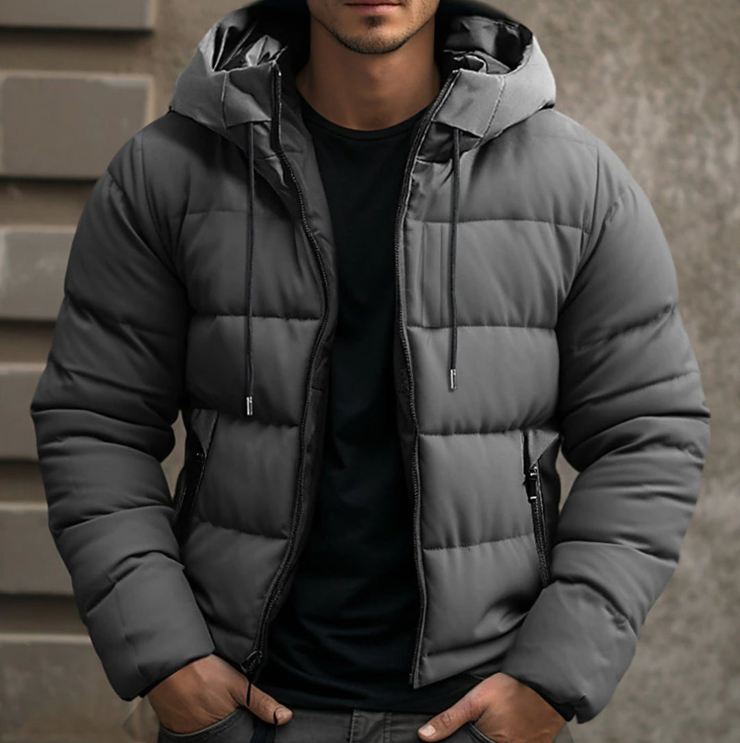 Herren Gesteppte Winterjacke mit Kapuze Warm Gefüttert - Grau