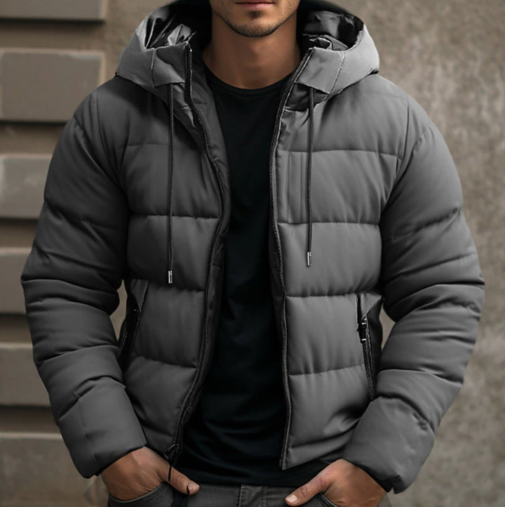 Herren Gesteppte Winterjacke mit Kapuze Warm Gefüttert - Grau