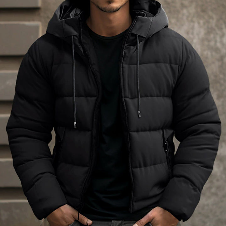 Herren Gesteppte Winterjacke mit Kapuze Warm Gefüttert - Schwarz