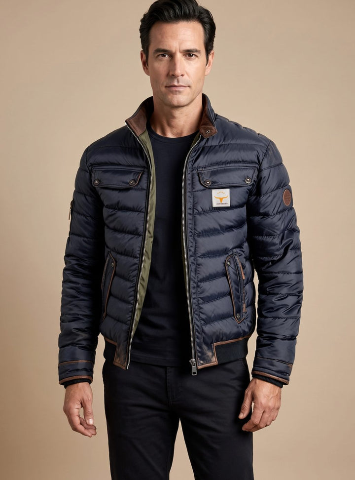 Herren Gesteppte Winterjacke mit Stehkragen und Reißverschluss - Marineblau
