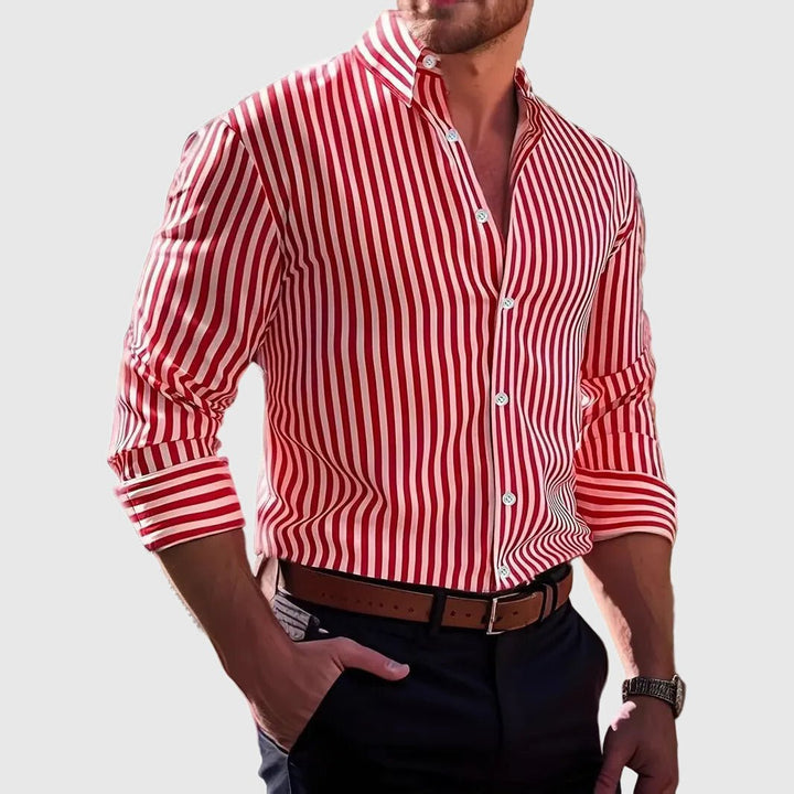 Herren Gestreiftes Langarm Hemd mit Knopfleiste - Red