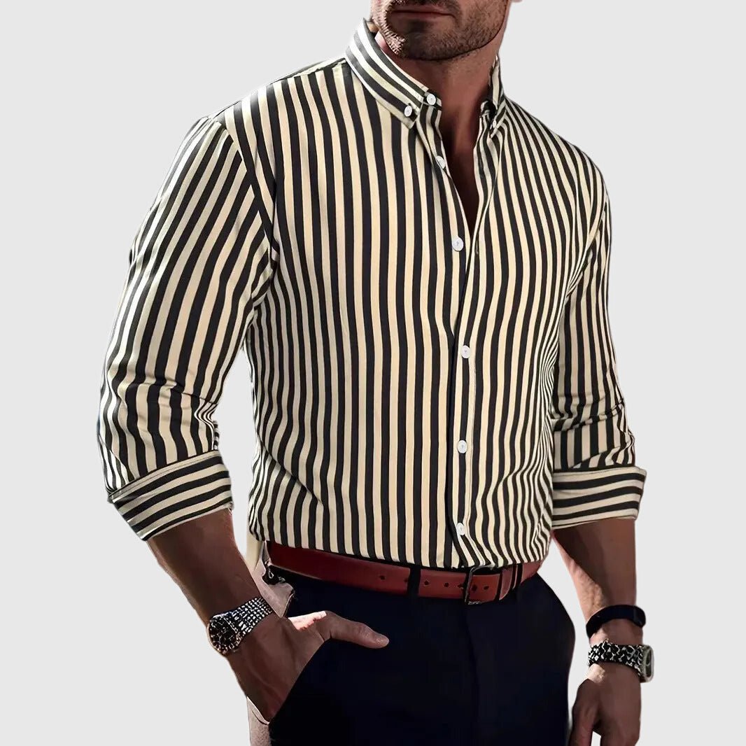 Herren Gestreiftes Langarm Hemd mit Knopfleiste - Yellow