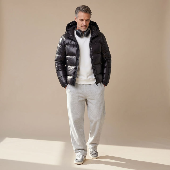 Herren Glanz Steppjacke mit Kapuze Sherpa-Gefüttert Winterjacke