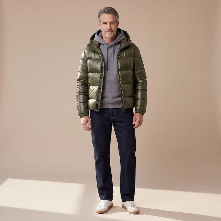 Herren Glanz Steppjacke mit Kapuze Sherpa-Gefüttert Winterjacke - Grün