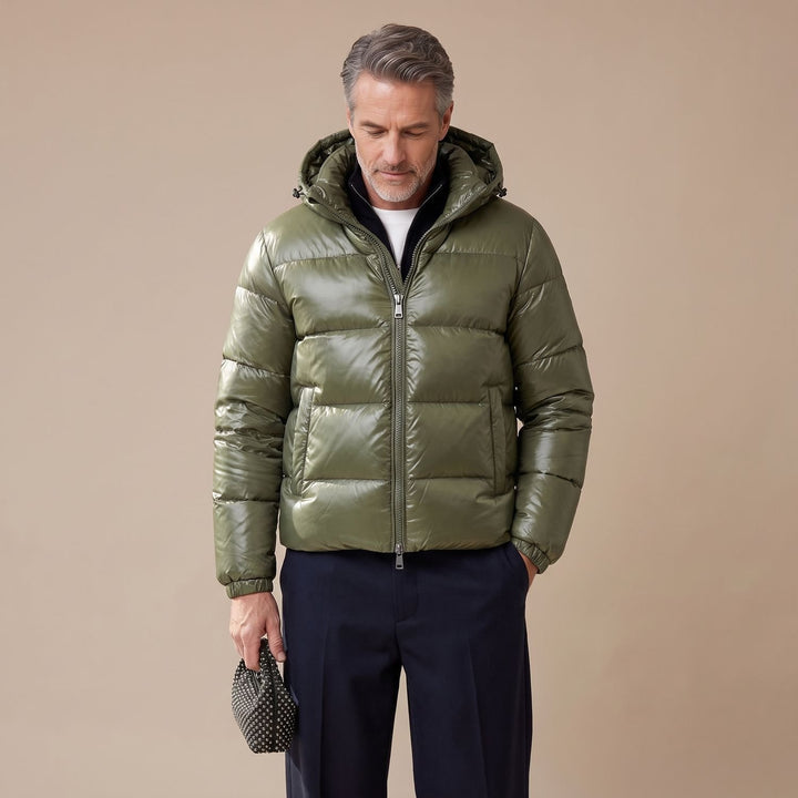 Herren Glanz Steppjacke mit Kapuze Sherpa-Gefüttert Winterjacke