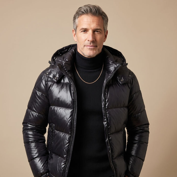Herren Glanz Steppjacke mit Kapuze Sherpa-Gefüttert Winterjacke