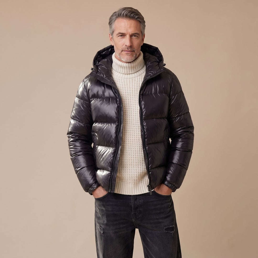 Herren Glanz Steppjacke mit Kapuze Sherpa-Gefüttert Winterjacke