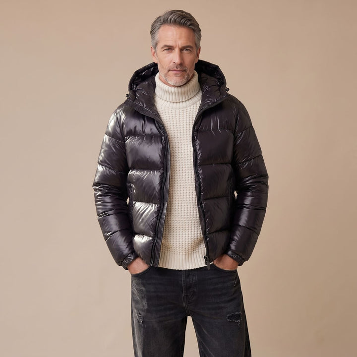 Herren Glanz Steppjacke mit Kapuze Sherpa-Gefüttert Winterjacke