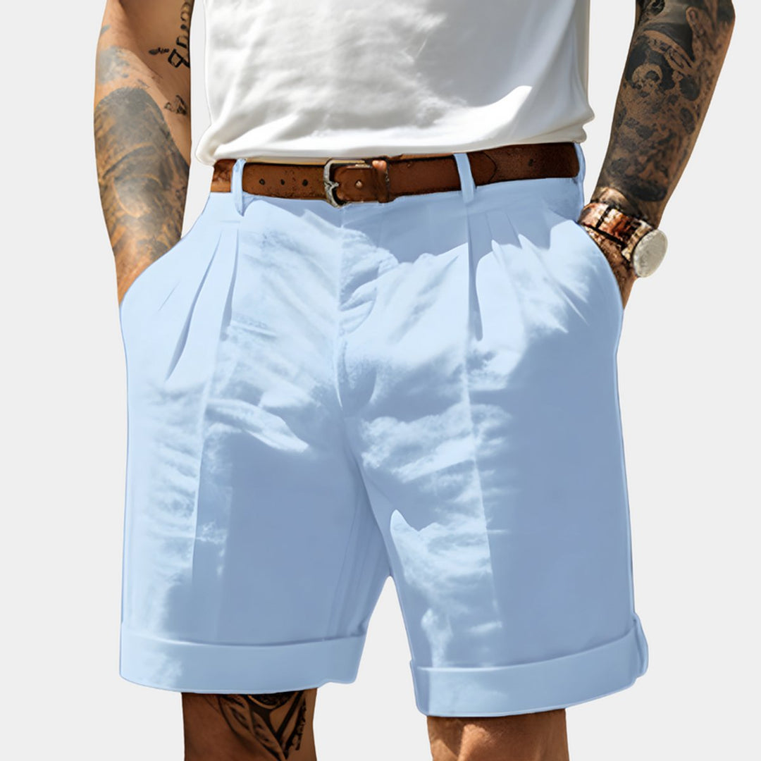 Herren Gürtel-Shorts Gefaltete Chino-Bermuda - Blau