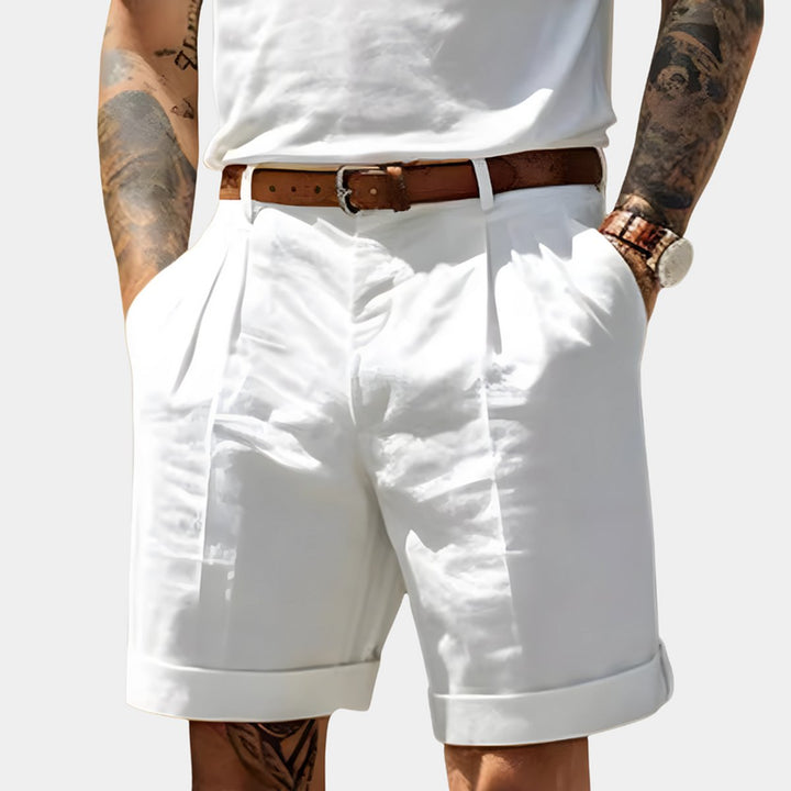 Herren Gürtel-Shorts Gefaltete Chino-Bermuda - Weiß