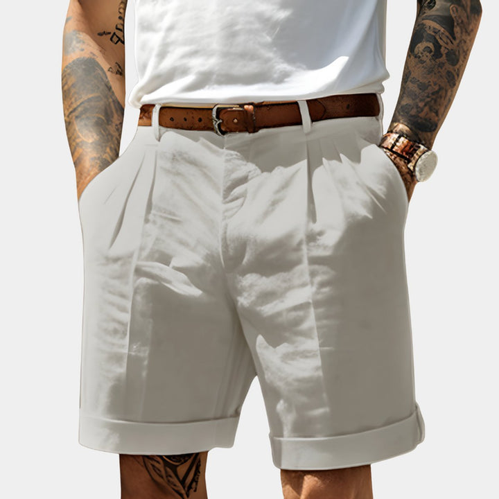Herren Gürtel-Shorts Gefaltete Chino-Bermuda - Grau