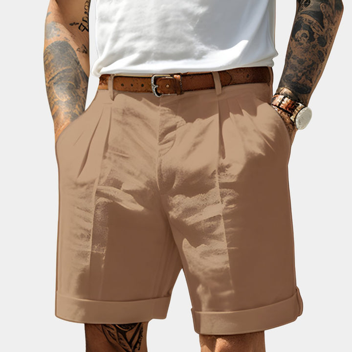 Herren Gürtel-Shorts Gefaltete Chino-Bermuda - Braun