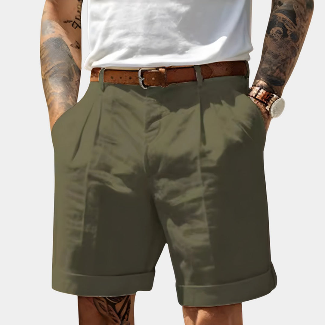 Herren Gürtel-Shorts Gefaltete Chino-Bermuda - Grün