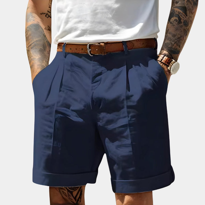 Herren Gürtel-Shorts Gefaltete Chino-Bermuda - Marineblau