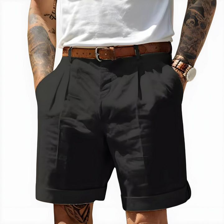 Herren Gürtel-Shorts Gefaltete Chino-Bermuda - Schwarz
