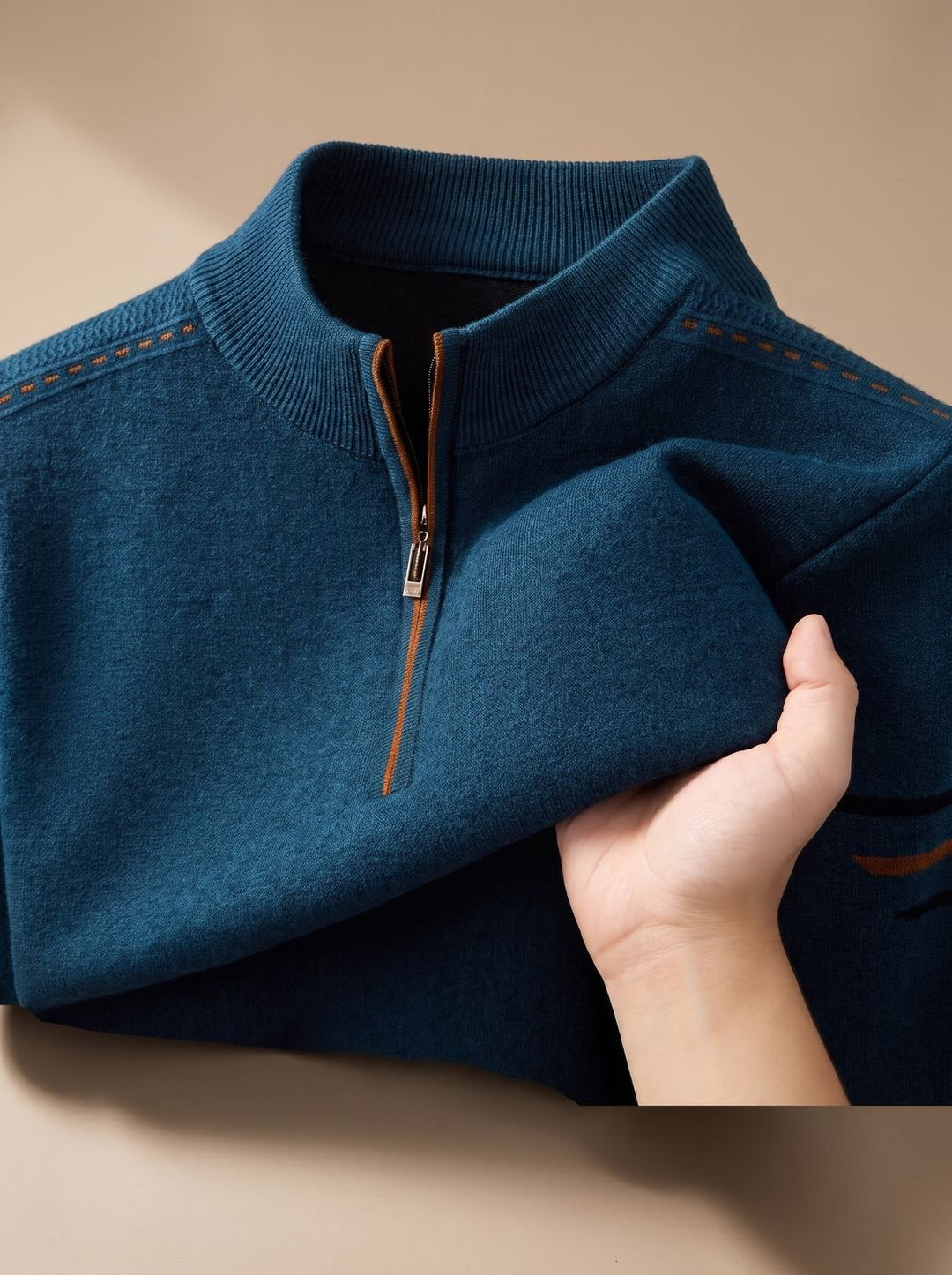 Herren Half-Zip Stehkragen Pullover mit Reißverschluss - Blau