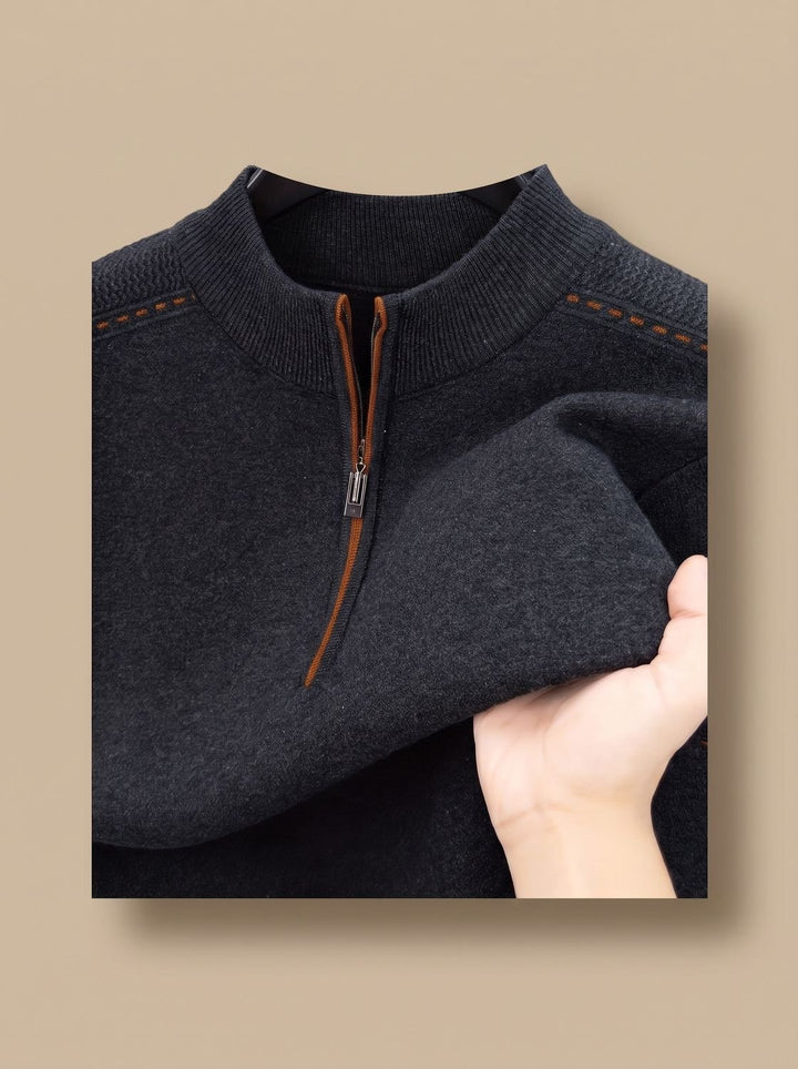 Herren Half-Zip Stehkragen Pullover mit Reißverschluss - Dunkelgrau