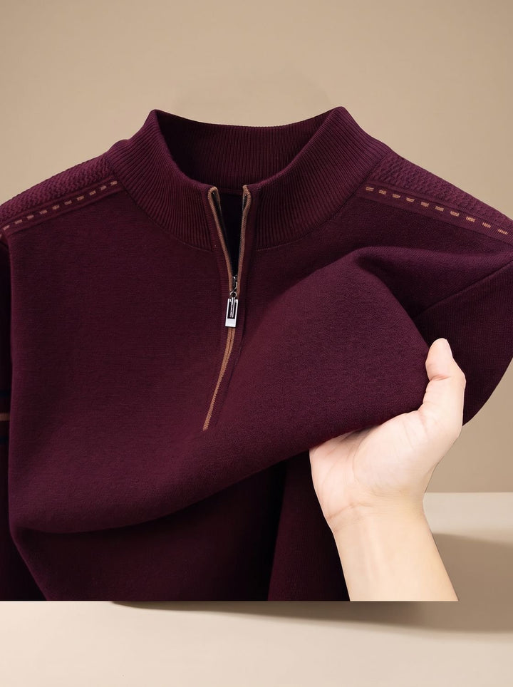 Herren Half-Zip Stehkragen Pullover mit Reißverschluss - Burgunderrot
