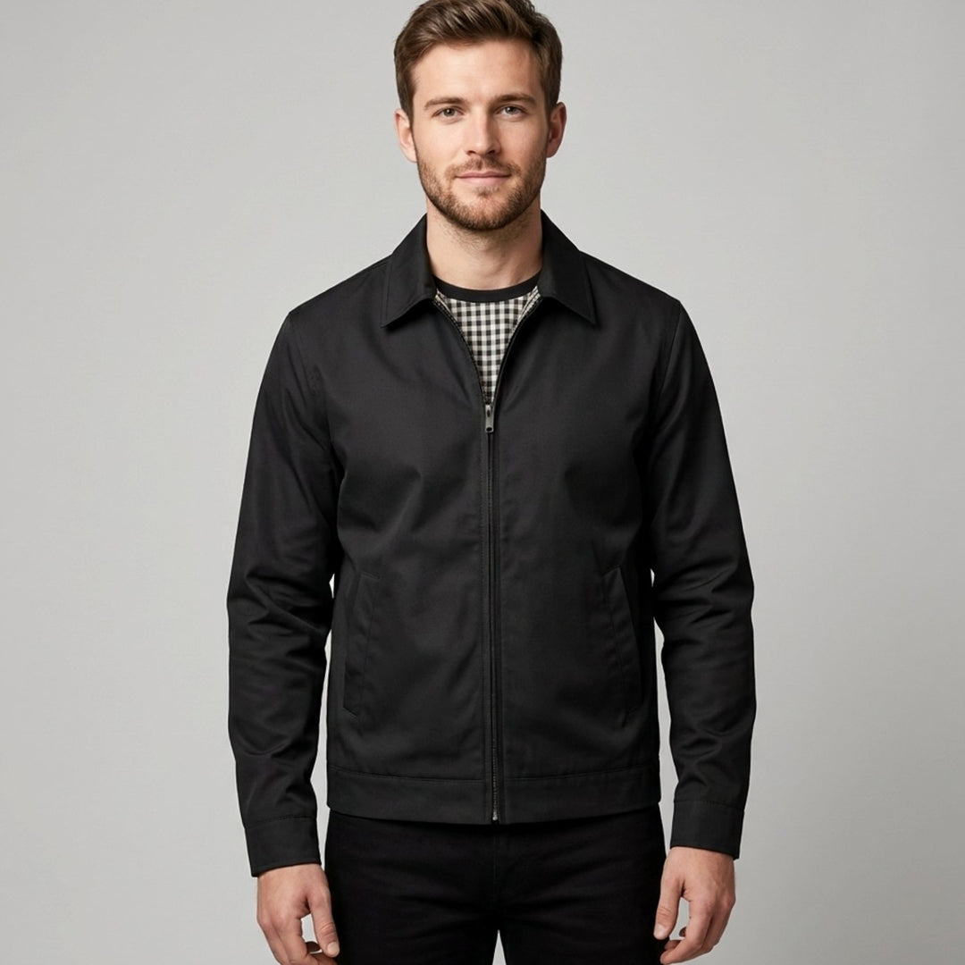 Herren Harrington-Bomberjacke mit kariertem Innenfutter und Reißverschluss