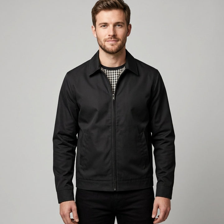 Herren Harrington-Bomberjacke mit kariertem Innenfutter und Reißverschluss