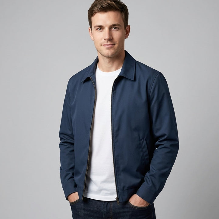 Herren Harrington-Bomberjacke mit kariertem Innenfutter und Reißverschluss