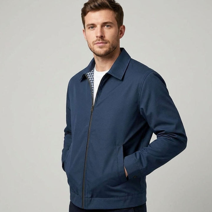 Herren Harrington-Bomberjacke mit kariertem Innenfutter und Reißverschluss
