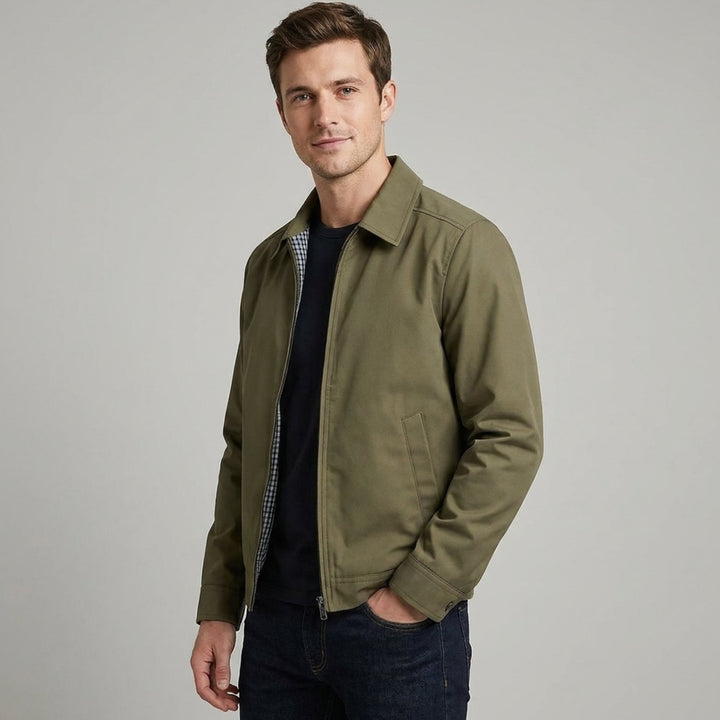 Herren Harrington-Bomberjacke mit kariertem Innenfutter und Reißverschluss