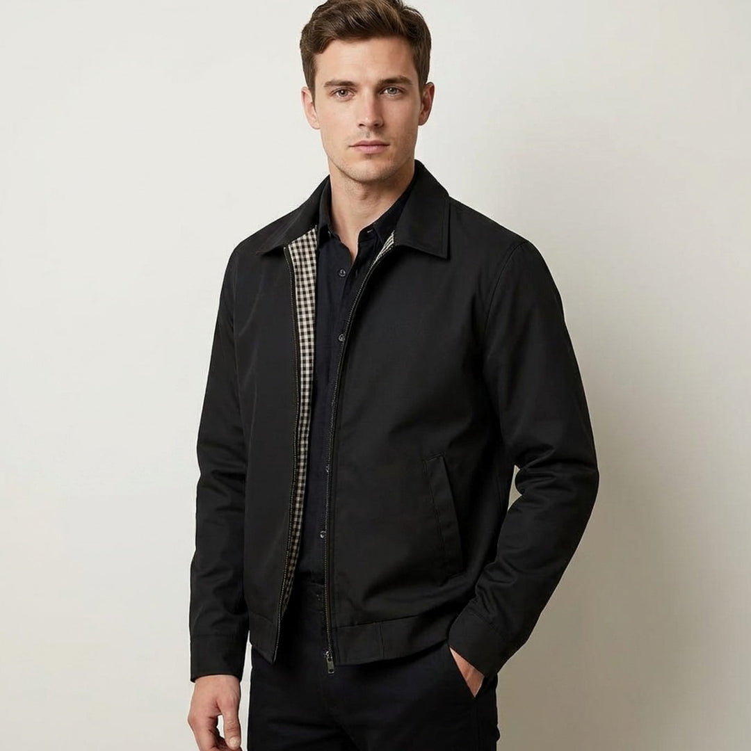 Herren Harrington-Bomberjacke mit kariertem Innenfutter und Reißverschluss