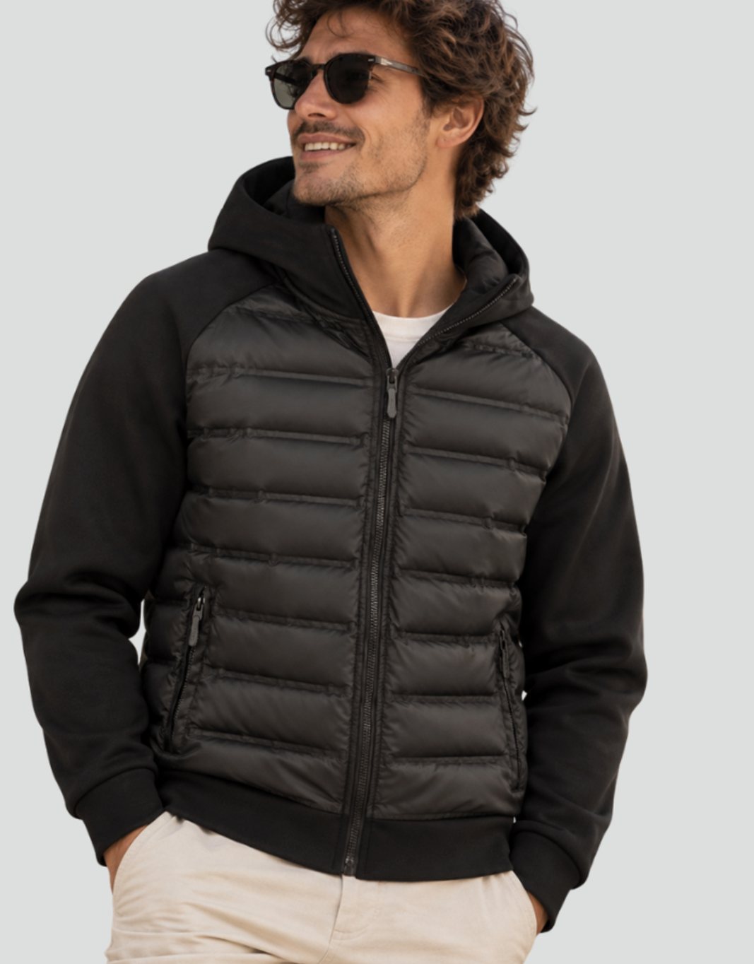 Herren Hybrid Steppjacke mit Kapuze Winterjacke