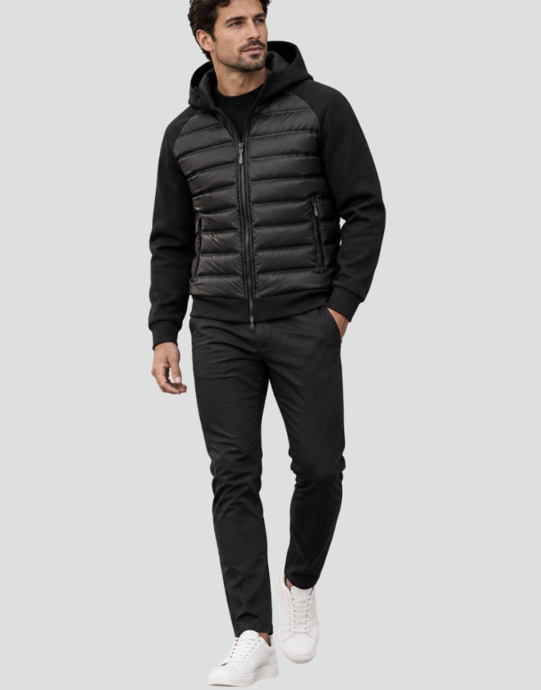 Herren Hybrid Steppjacke mit Kapuze Winterjacke