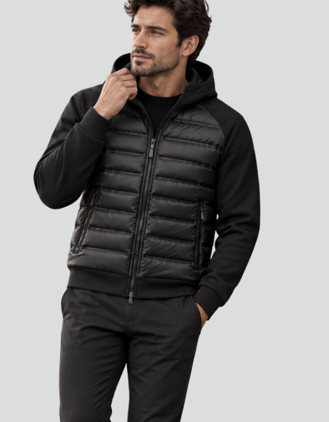 Herren Hybrid Steppjacke mit Kapuze Winterjacke