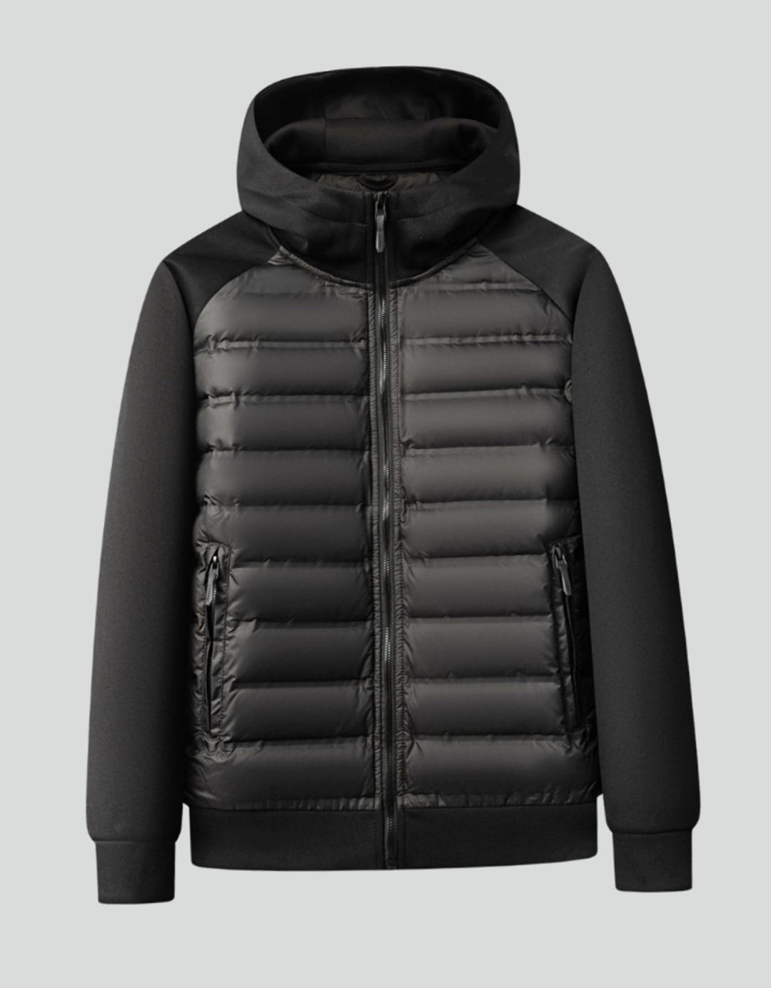 Herren Hybrid Steppjacke mit Kapuze Winterjacke - Schwarz