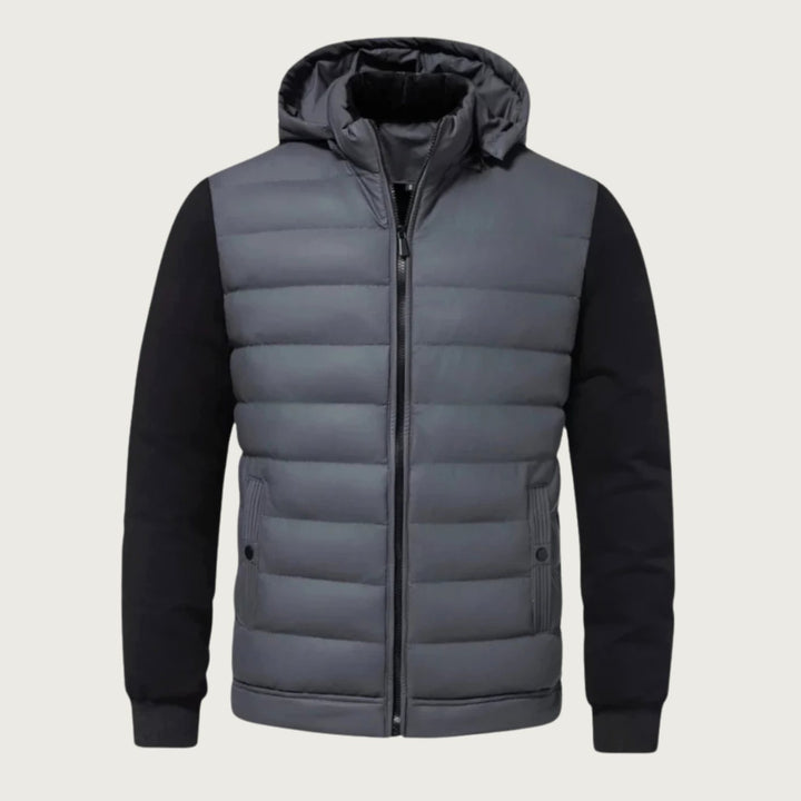 Herren Hybrid Steppjacke mit Kapuze Winterjacke - Grau