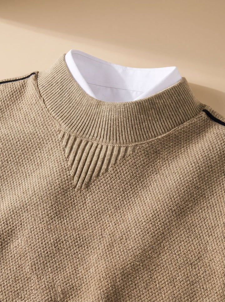 Herren Jacquard-Strickpullover mit Rippenrundhals Regular Fit - Kamel