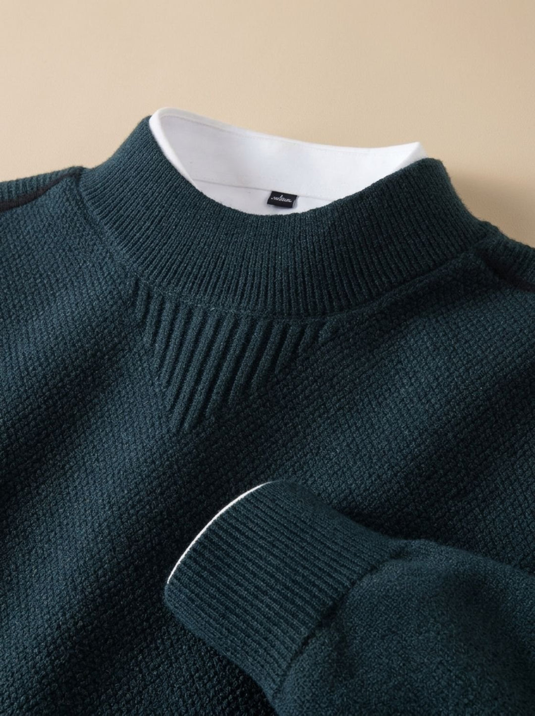 Herren Jacquard-Strickpullover mit Rippenrundhals Regular Fit - Tiefes Petrolblau
